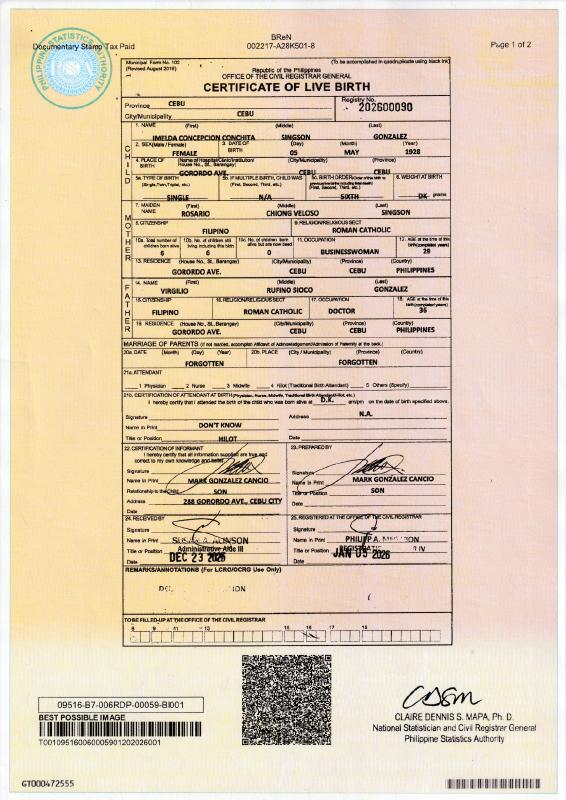 Annex AW: Imelda - Birth Certificate